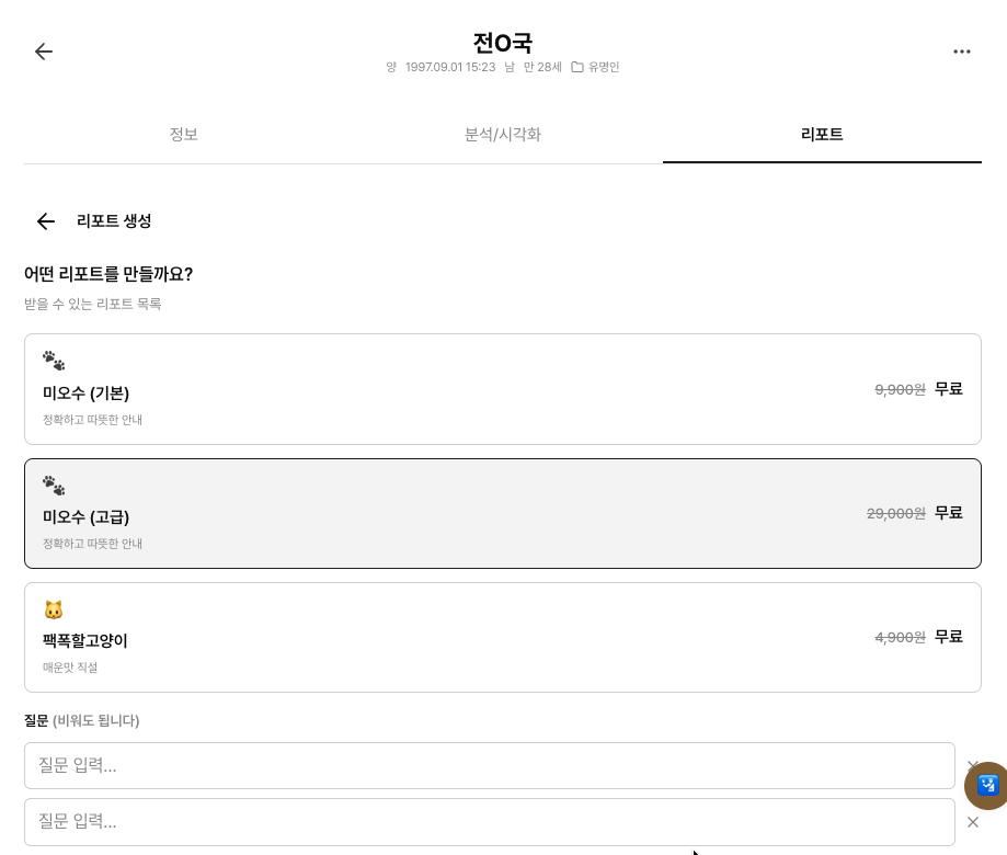 에잇레터 AI 리포트 생성 화면